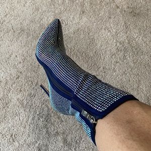 Beautiful Blue & All Over Rhinestone Mid-Calf Boot